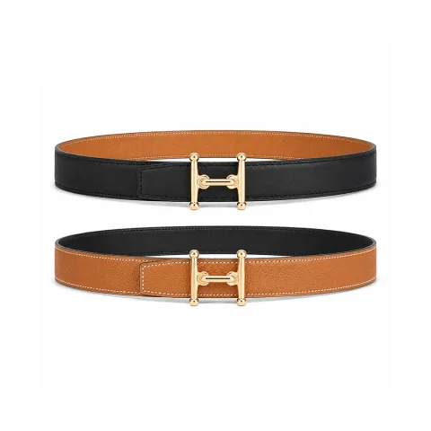 에르메스 Mors H 벨트 버클 & 리버서블 가죽 스트랩 24mm 브라운 블랙 · 1
