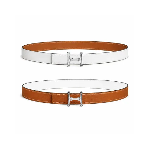 에르메스 Mors H 벨트 버클 & 리버서블 가죽 스트랩 실버 24mm 화이트 브라운 · 1
